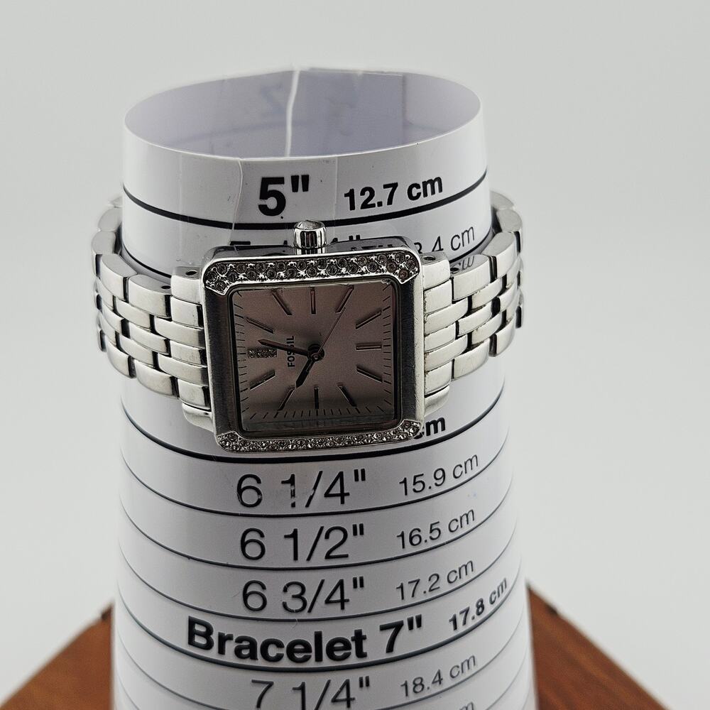 Fossil Silver Tone Crystal Bezel Chunky Watch Square Dial Bling Wide Band ES2615 - Picture 7 of 7